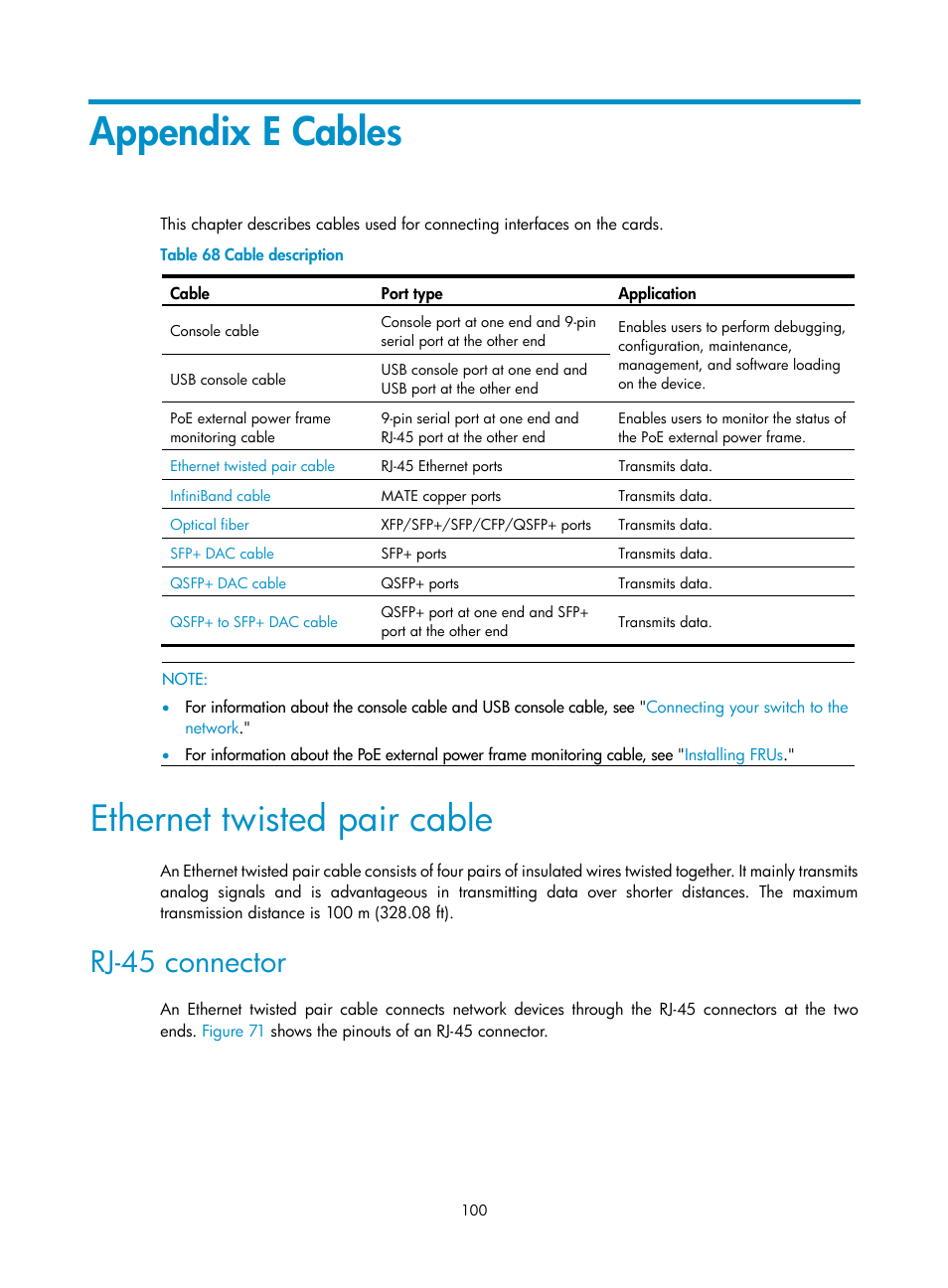 Appendix e cables, Ethernet twisted pair cable, Rj-45 connector | H3C Technologies H3C S10500 Series Switches User Manual | Page 110 / 140