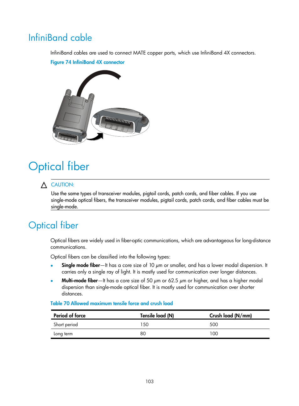 Infiniband cable, Optical fiber | H3C Technologies H3C S10500 Series Switches User Manual | Page 113 / 140