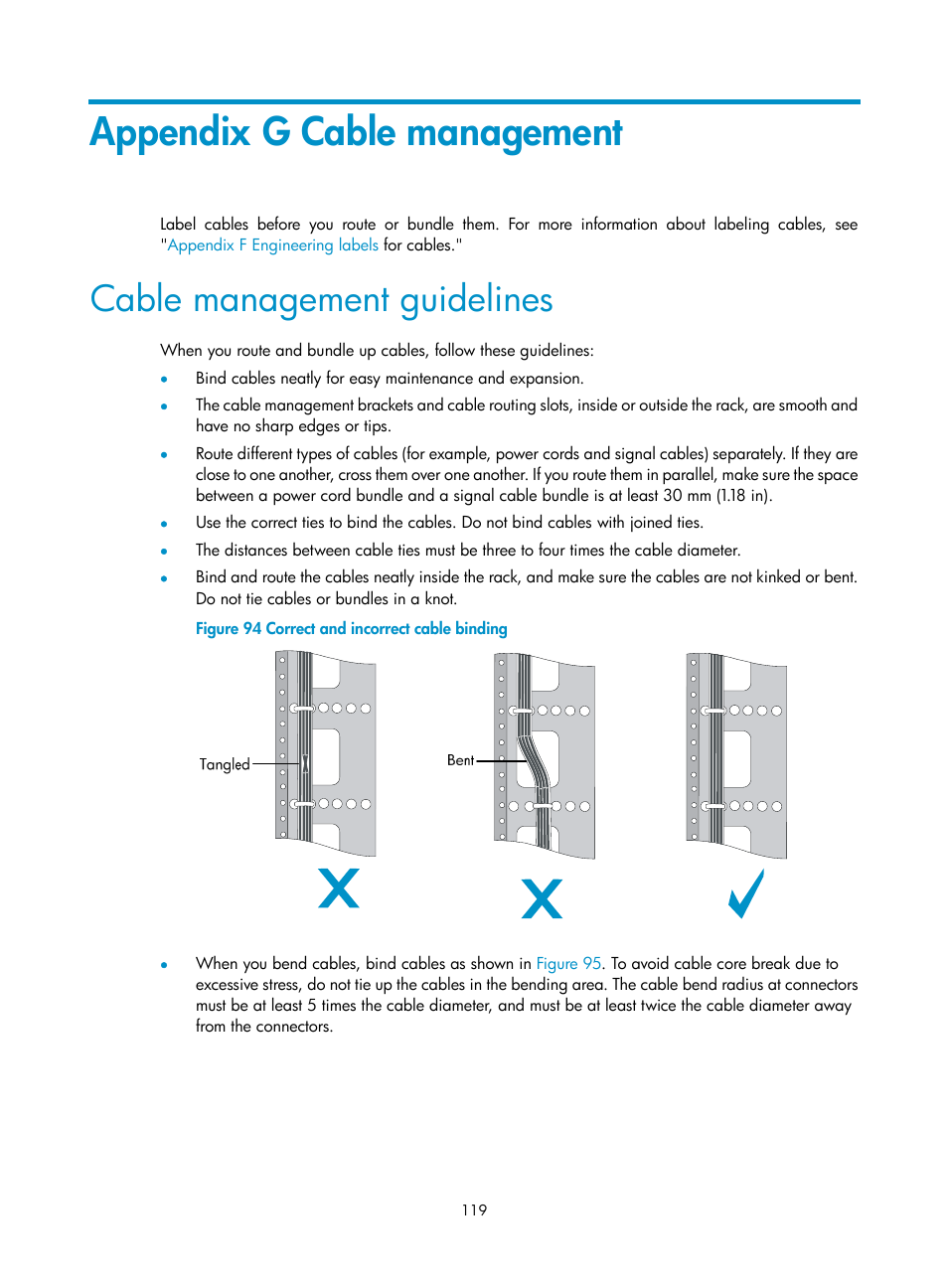 Appendix g cable management, Cable management guidelines | H3C Technologies H3C S10500 Series Switches User Manual | Page 129 / 140