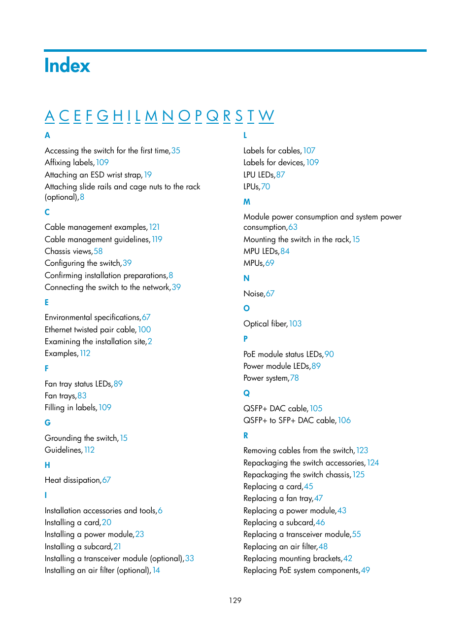 Index | H3C Technologies H3C S10500 Series Switches User Manual | Page 139 / 140