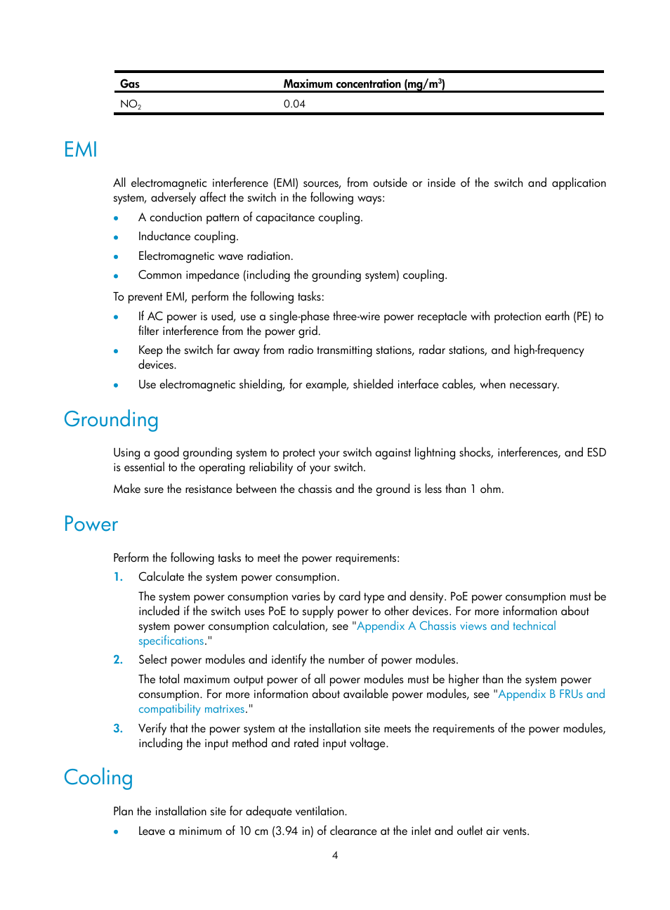Grounding, Power, Cooling | H3C Technologies H3C S10500 Series Switches User Manual | Page 14 / 140