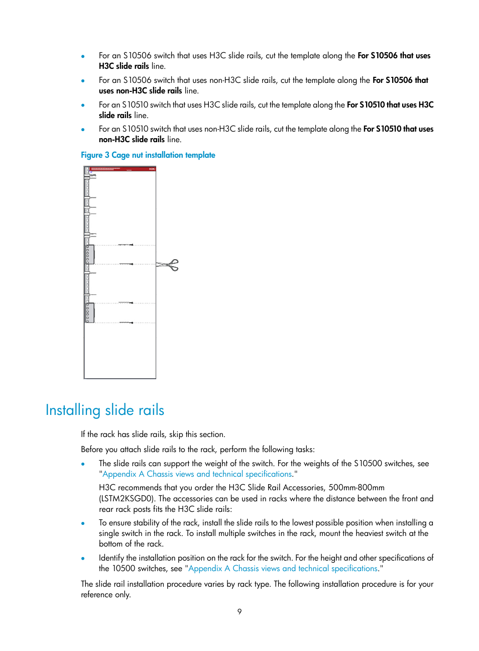 Installing slide rails | H3C Technologies H3C S10500 Series Switches User Manual | Page 19 / 140