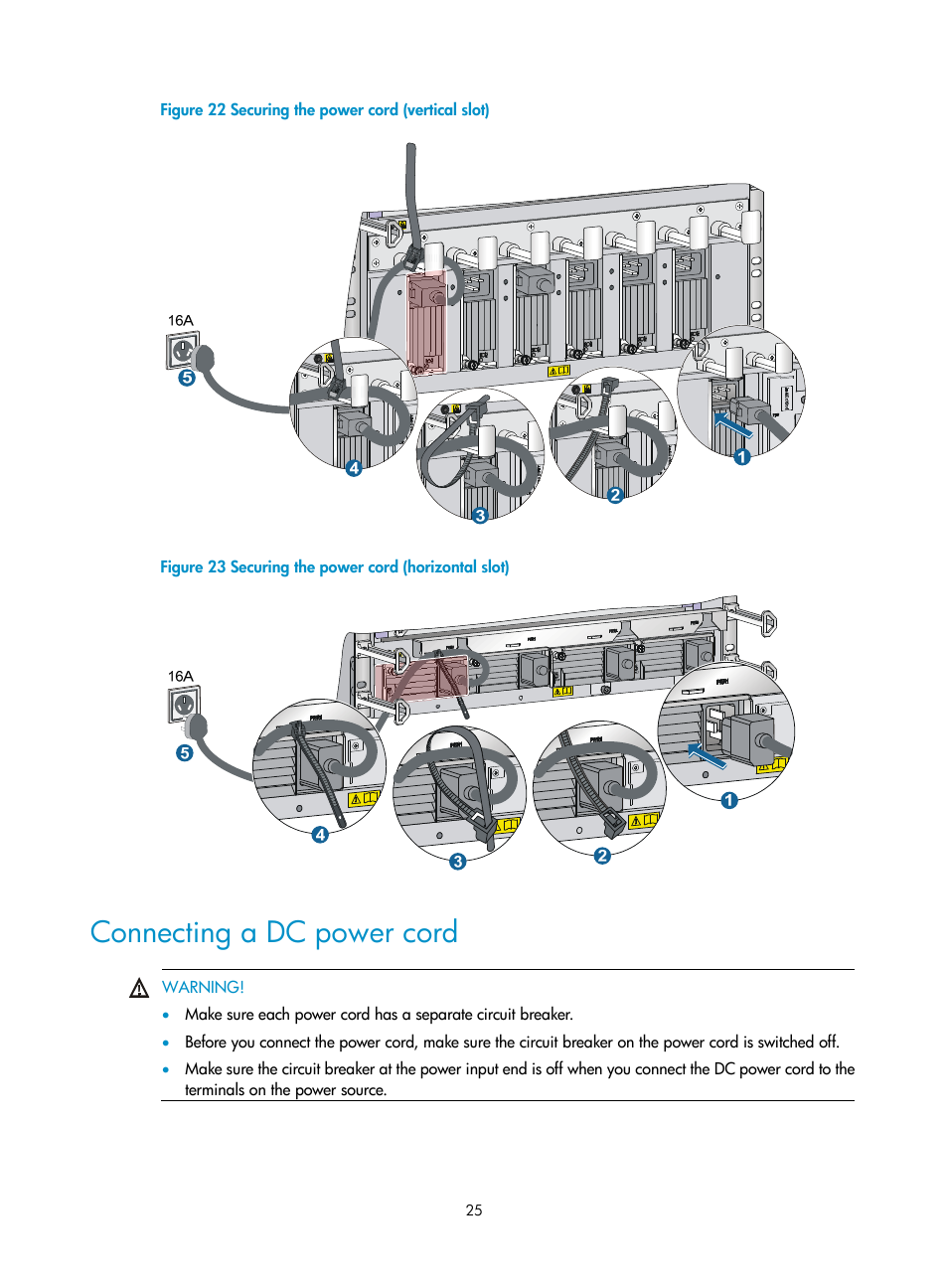 Connecting a dc power cord, Figure 22, Figure 23 | H3C Technologies H3C S10500 Series Switches User Manual | Page 35 / 140