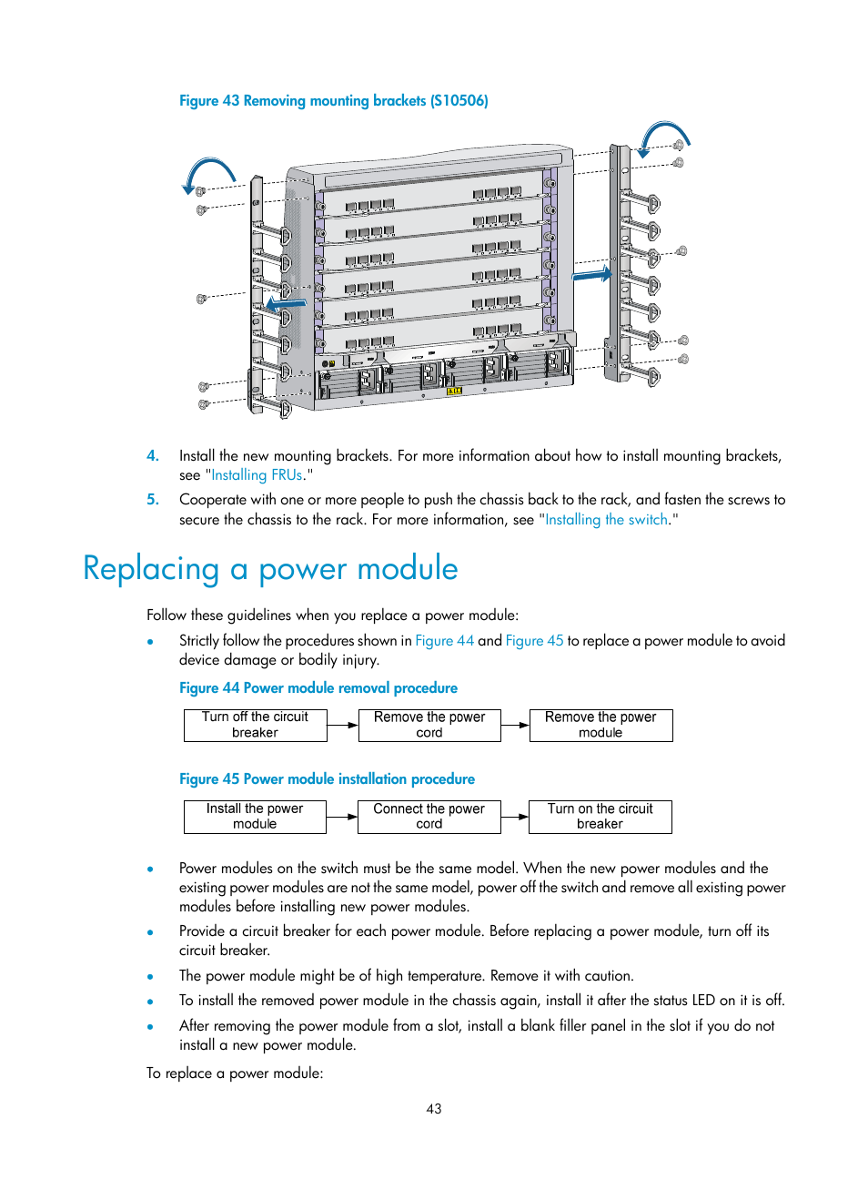 Replacing a power module | H3C Technologies H3C S10500 Series Switches User Manual | Page 53 / 140