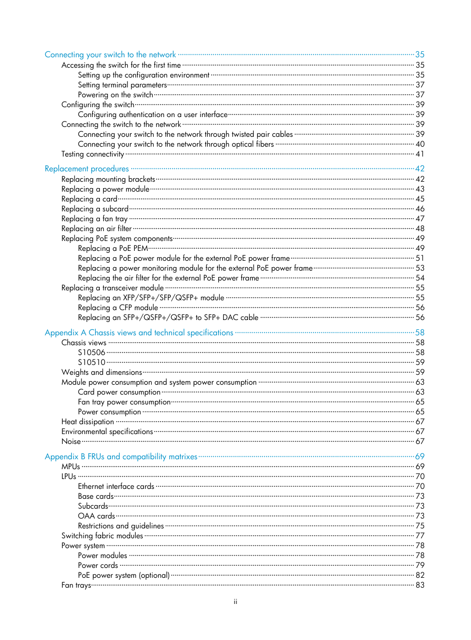 H3C Technologies H3C S10500 Series Switches User Manual | Page 8 / 140