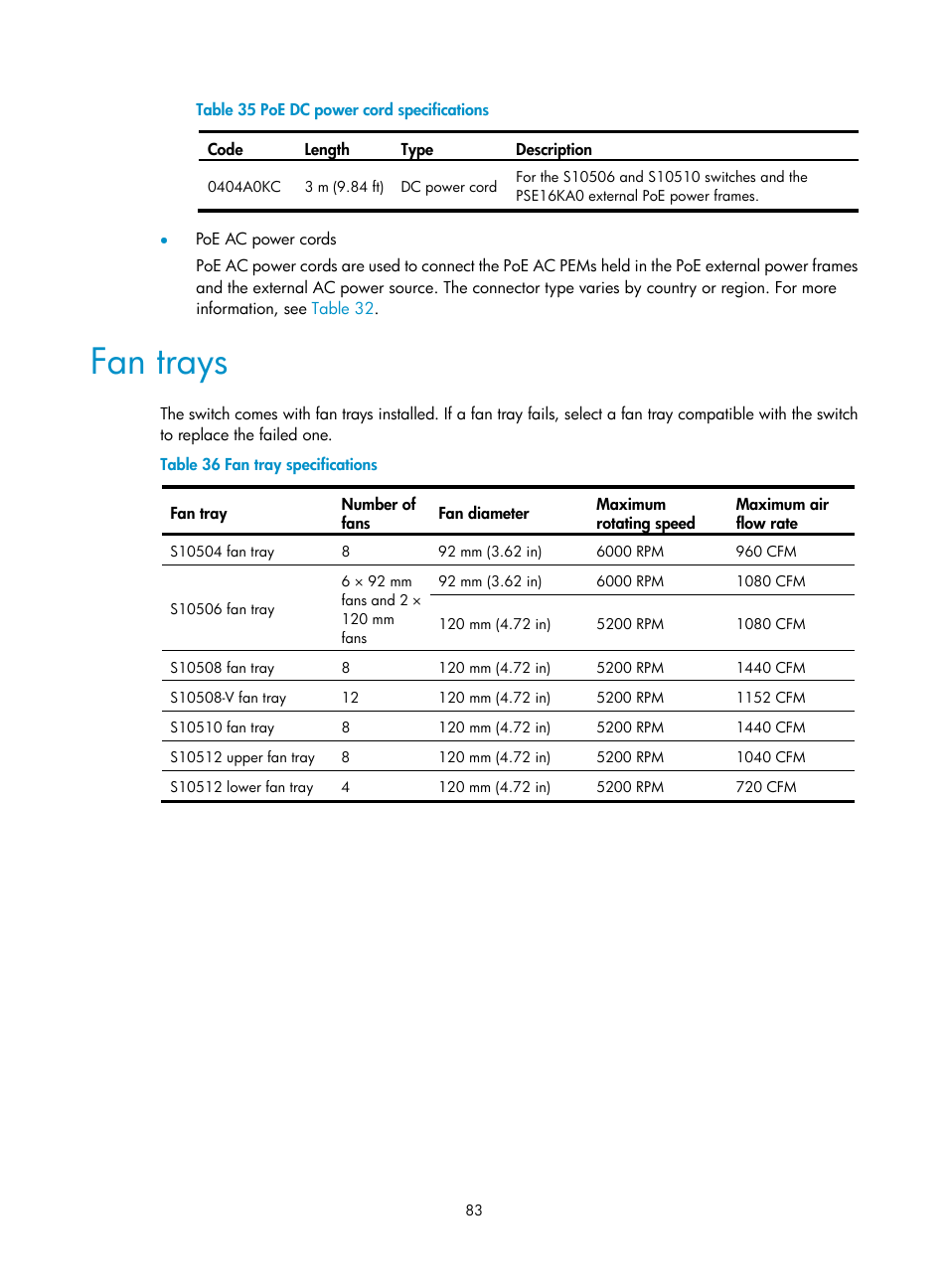 Fan trays | H3C Technologies H3C S10500 Series Switches User Manual | Page 93 / 140