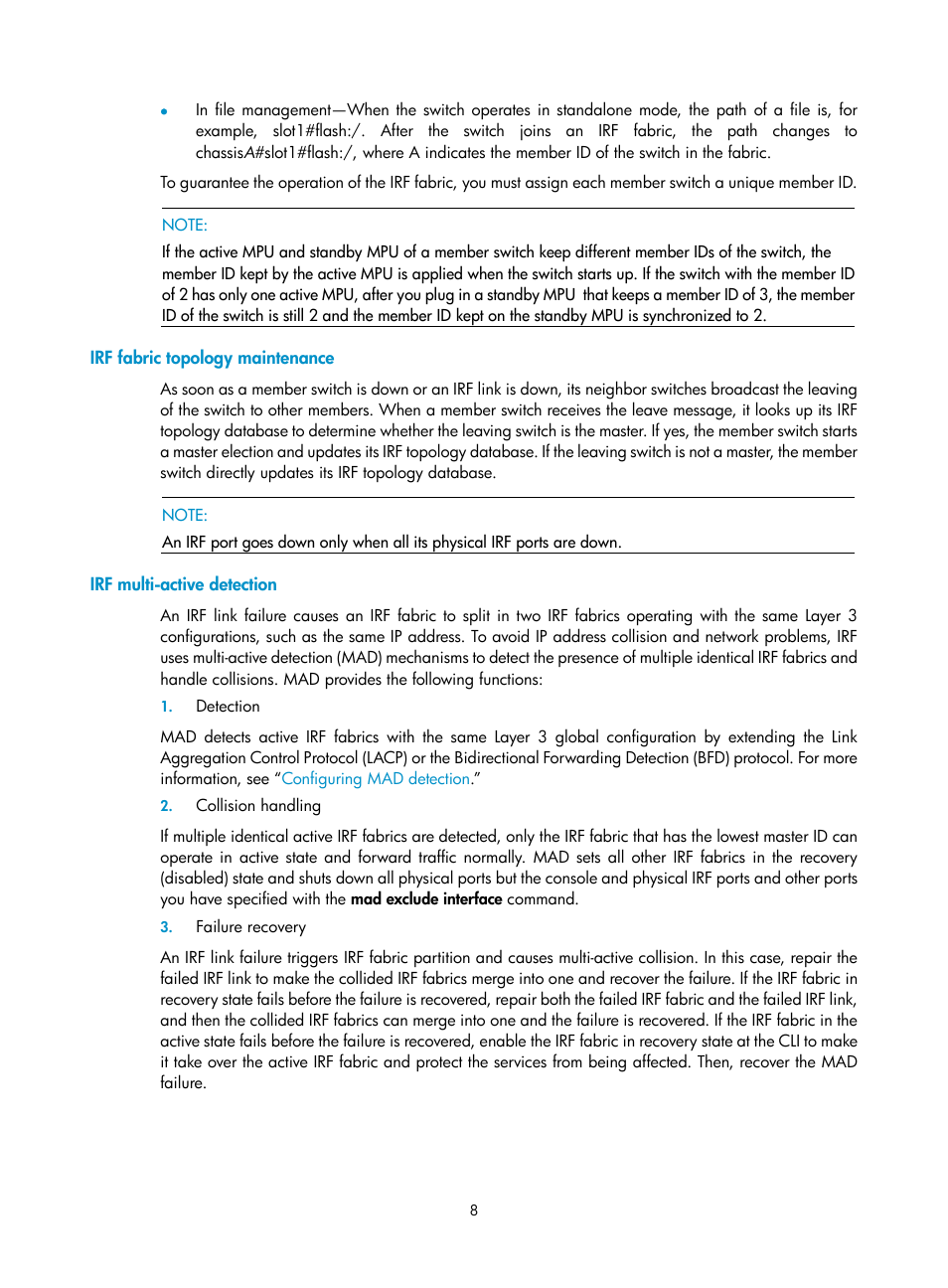 Irf fabric topology maintenance, Irf multi-active detection | H3C Technologies H3C S10500 Series Switches User Manual | Page 14 / 58