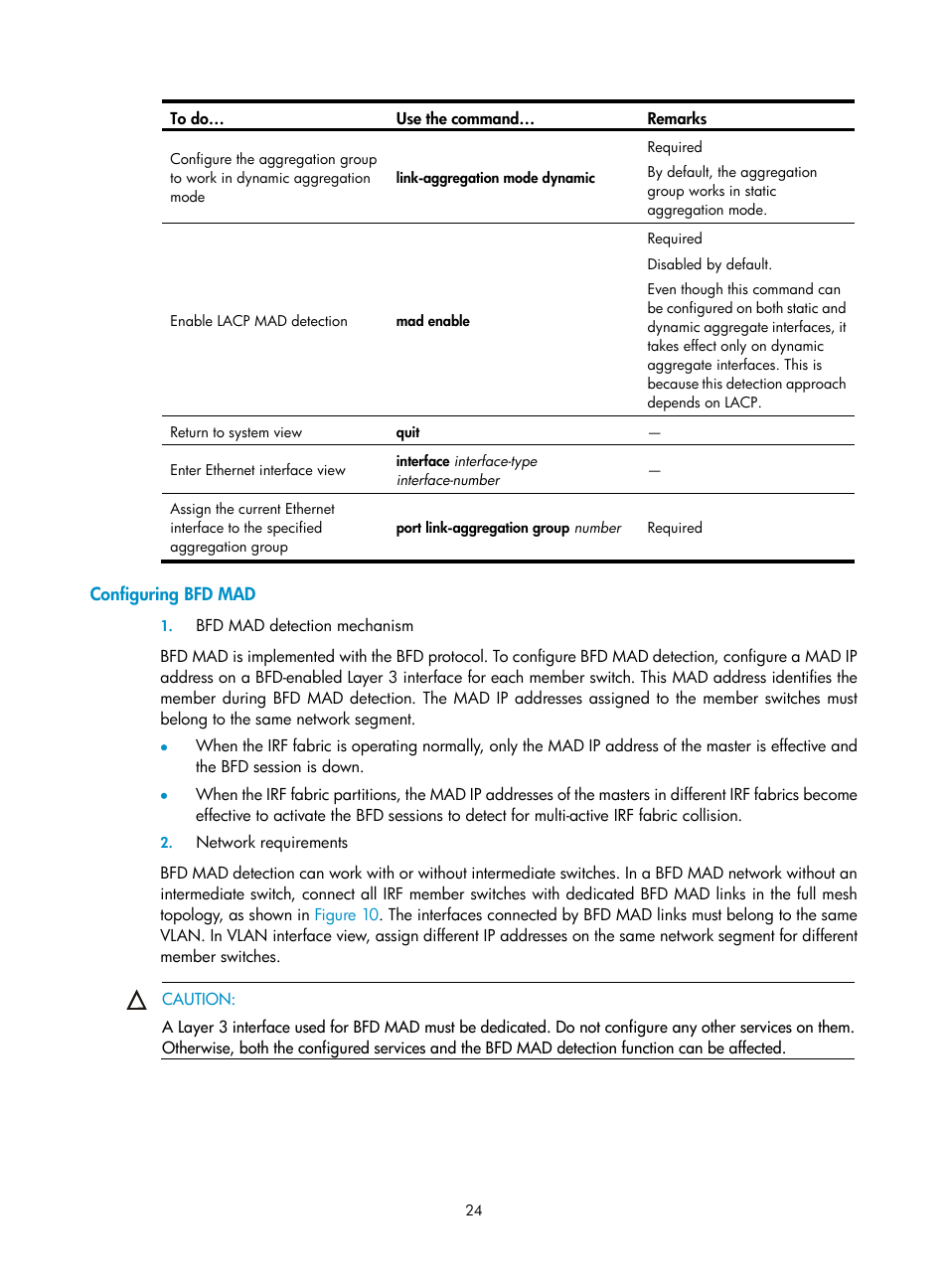 Configuring bfd mad | H3C Technologies H3C S10500 Series Switches User Manual | Page 30 / 58