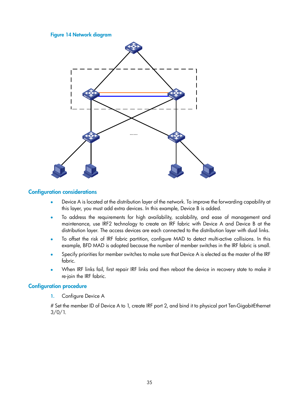 Configuration considerations, Configuration procedure | H3C Technologies H3C S10500 Series Switches User Manual | Page 41 / 58