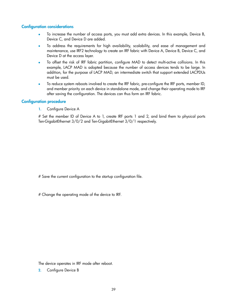 Configuration considerations, Configuration procedure | H3C Technologies H3C S10500 Series Switches User Manual | Page 45 / 58