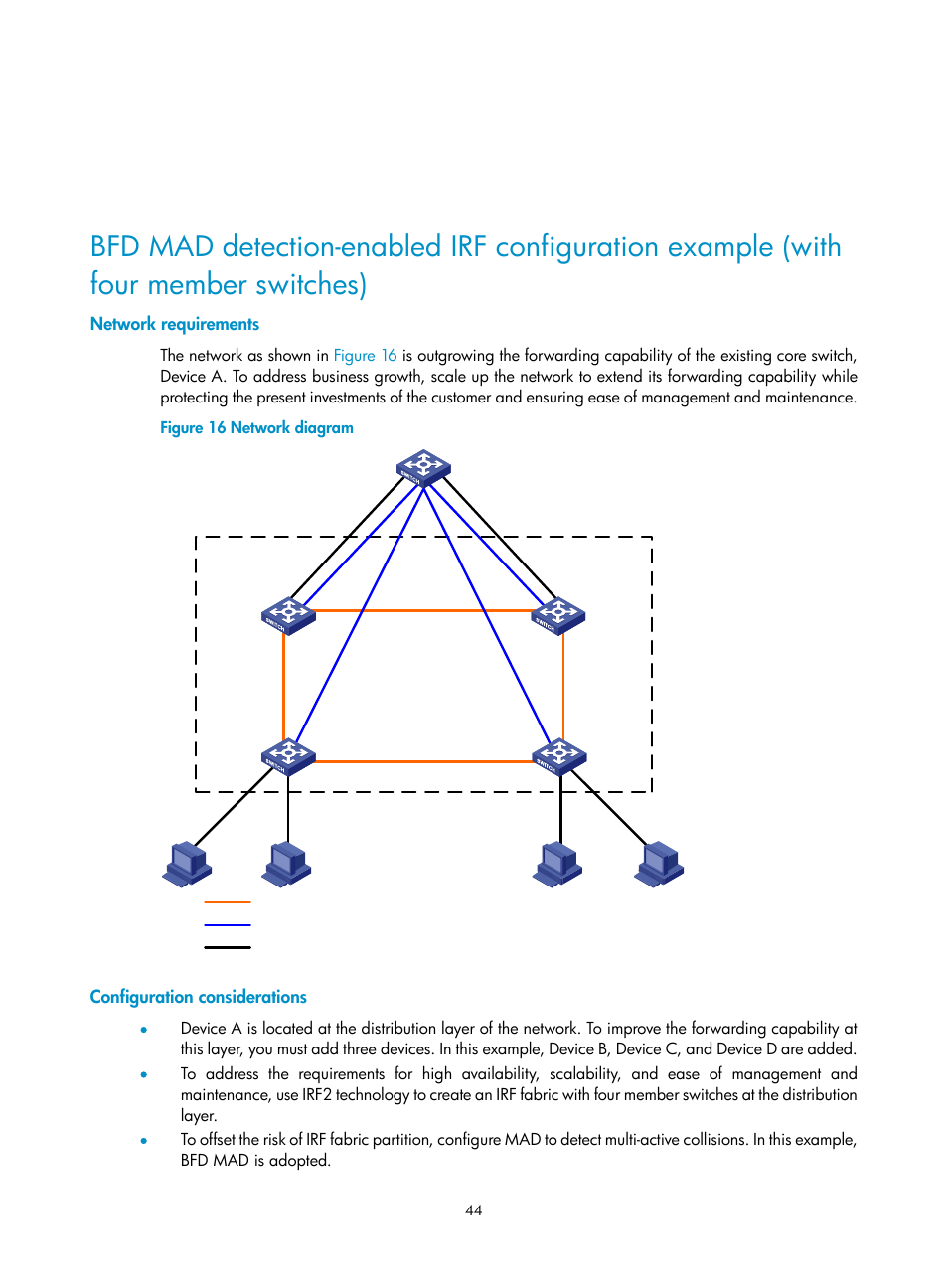 Network requirements, Configuration considerations | H3C Technologies H3C S10500 Series Switches User Manual | Page 50 / 58