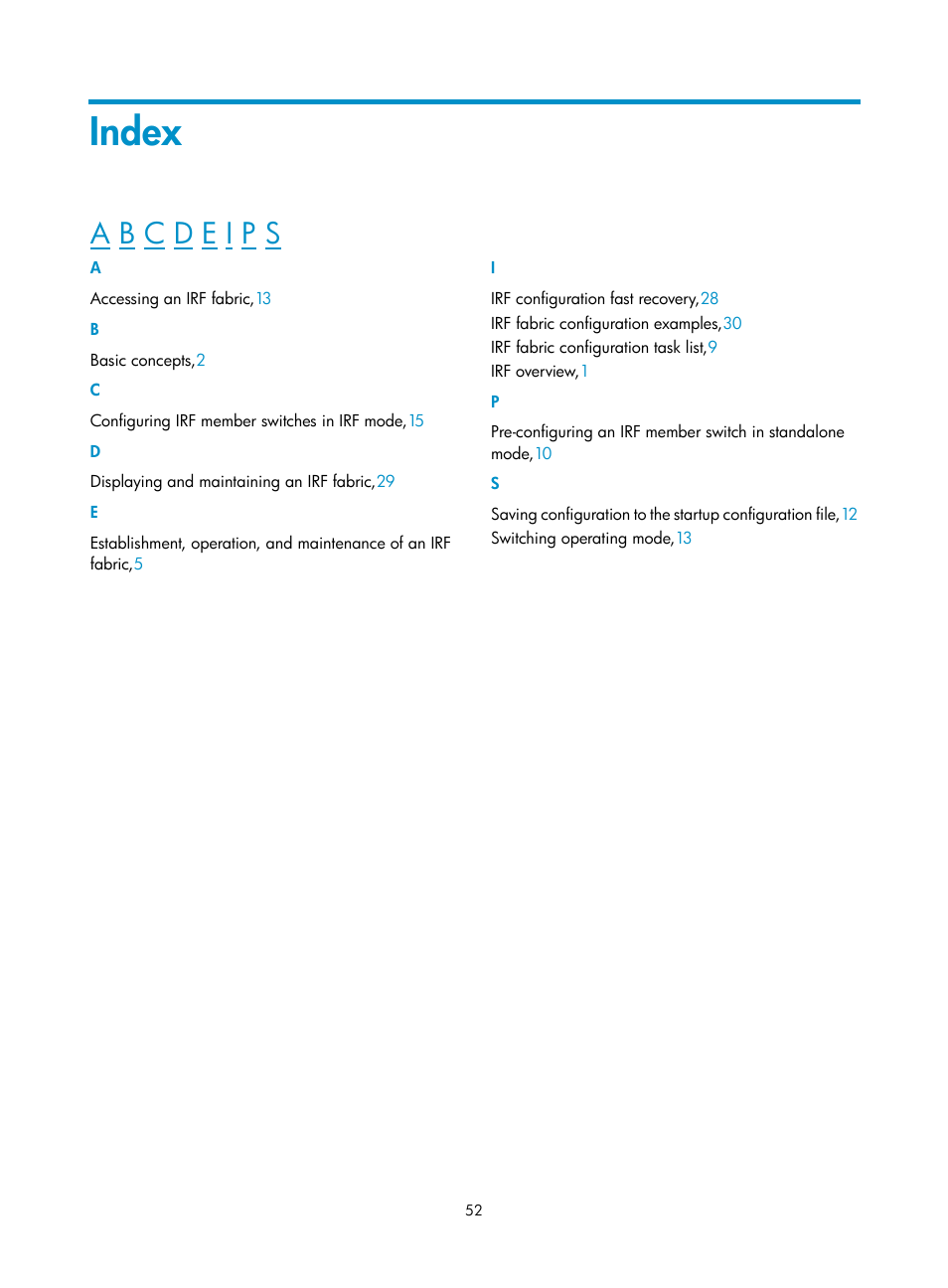 Index | H3C Technologies H3C S10500 Series Switches User Manual | Page 58 / 58