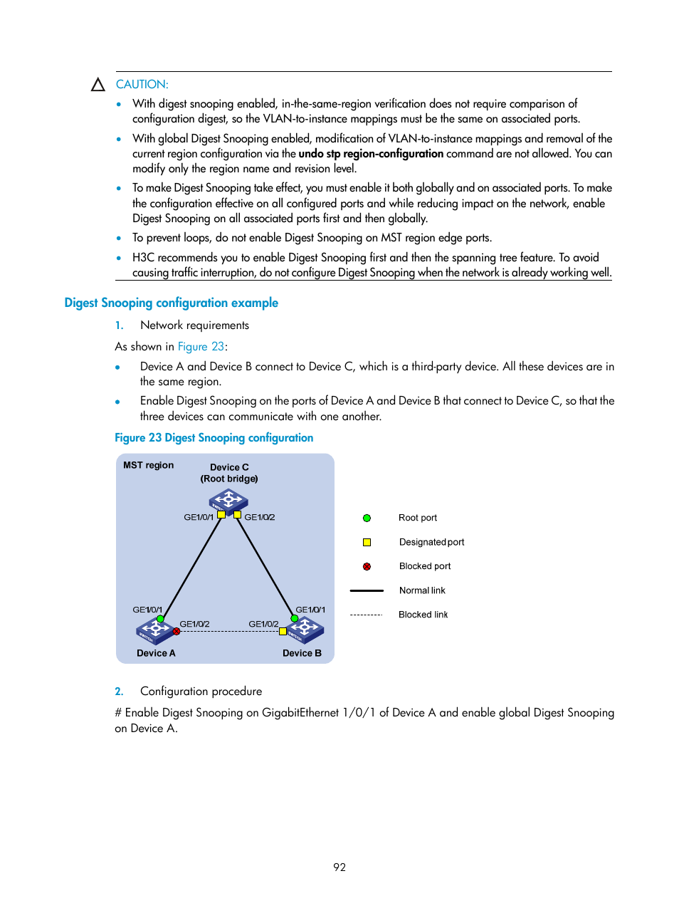 Digest snooping configuration example | H3C Technologies H3C S10500 Series Switches User Manual | Page 103 / 251