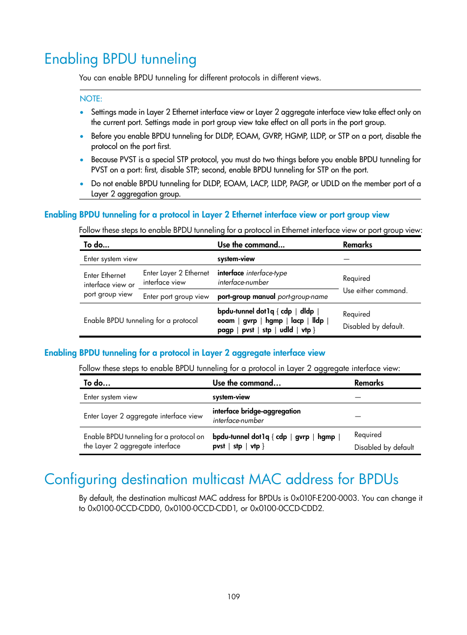 Enabling bpdu tunneling | H3C Technologies H3C S10500 Series Switches User Manual | Page 120 / 251