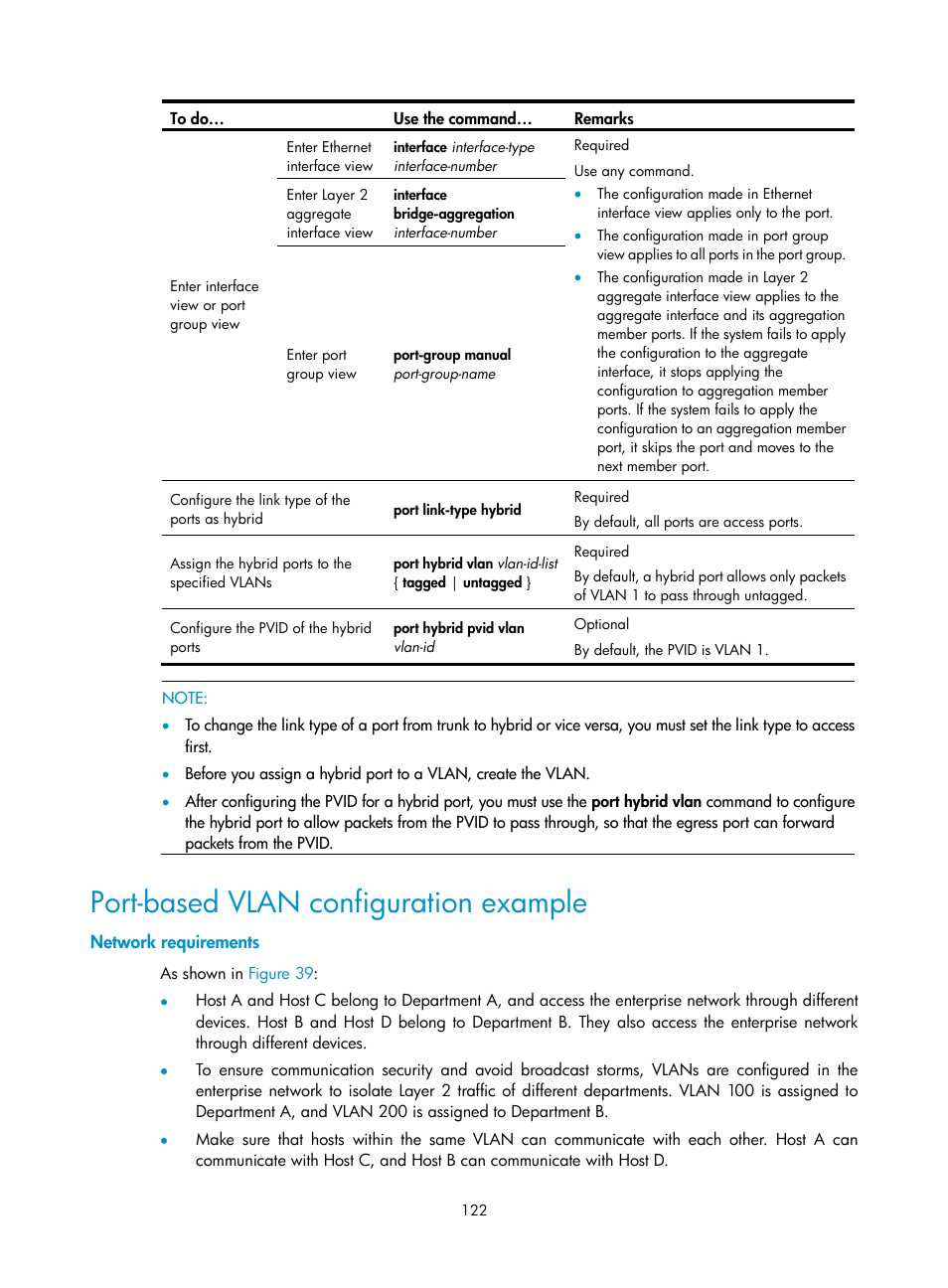 Port-based vlan configuration example, Network requirements | H3C Technologies H3C S10500 Series Switches User Manual | Page 133 / 251
