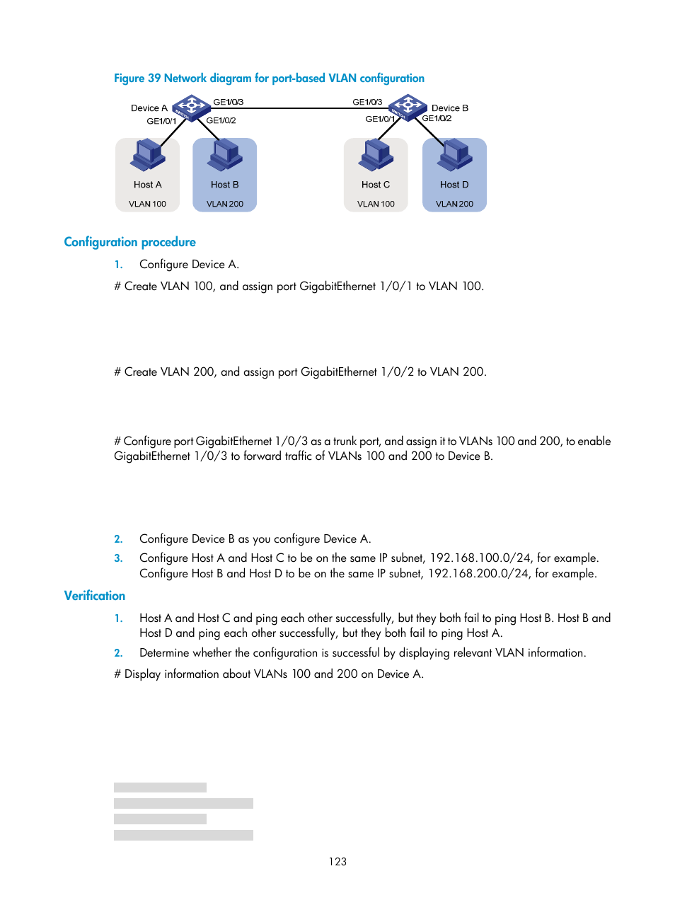 Configuration procedure, Verification | H3C Technologies H3C S10500 Series Switches User Manual | Page 134 / 251