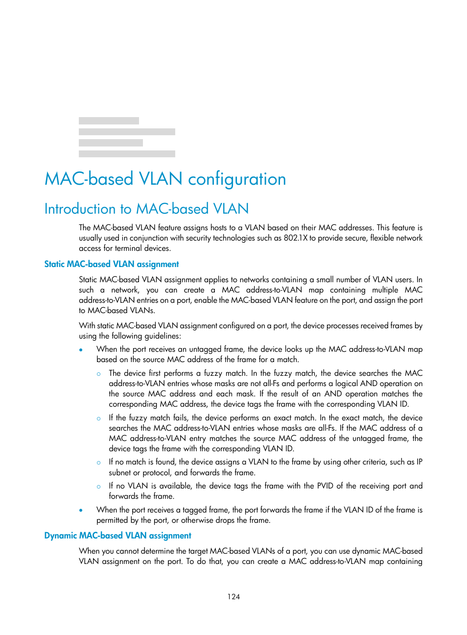 Mac-based vlan configuration, Introduction to mac-based vlan, Static mac-based vlan assignment | Dynamic mac-based vlan assignment | H3C Technologies H3C S10500 Series Switches User Manual | Page 135 / 251