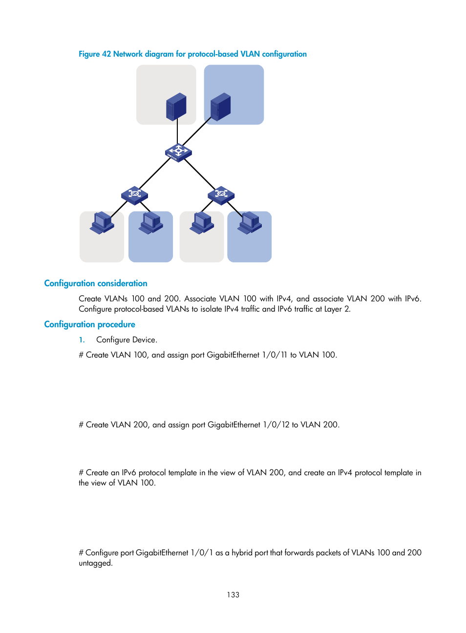 Configuration consideration, Configuration procedure | H3C Technologies H3C S10500 Series Switches User Manual | Page 144 / 251