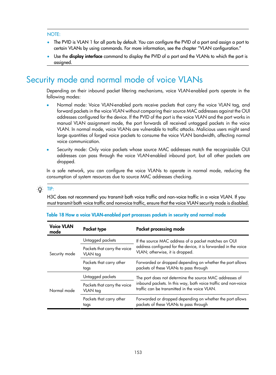 Security mode and normal mode of voice vlans | H3C Technologies H3C S10500 Series Switches User Manual | Page 164 / 251