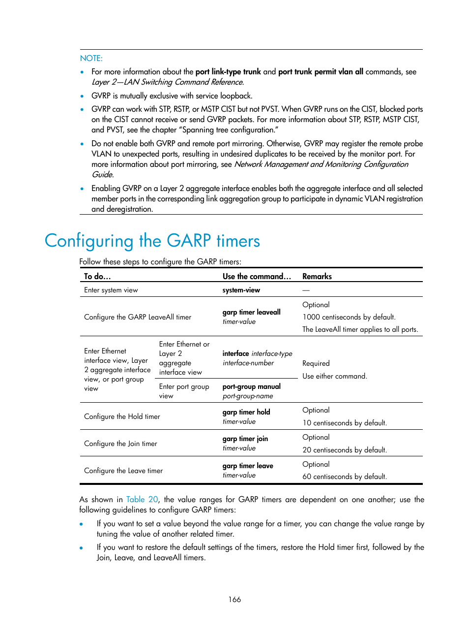 Configuring the garp timers | H3C Technologies H3C S10500 Series Switches User Manual | Page 177 / 251