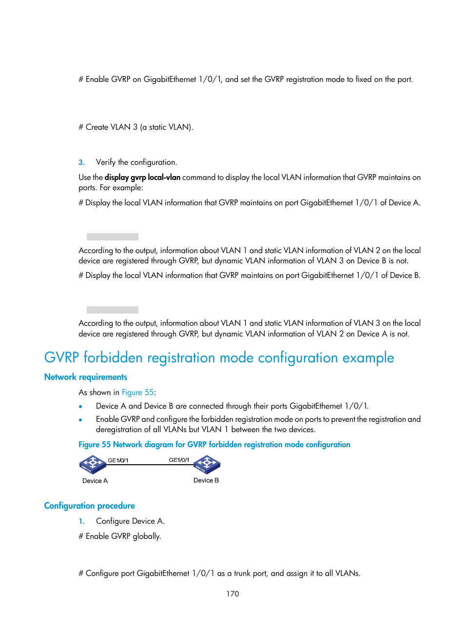 Network requirements, Configuration procedure | H3C Technologies H3C S10500 Series Switches User Manual | Page 181 / 251