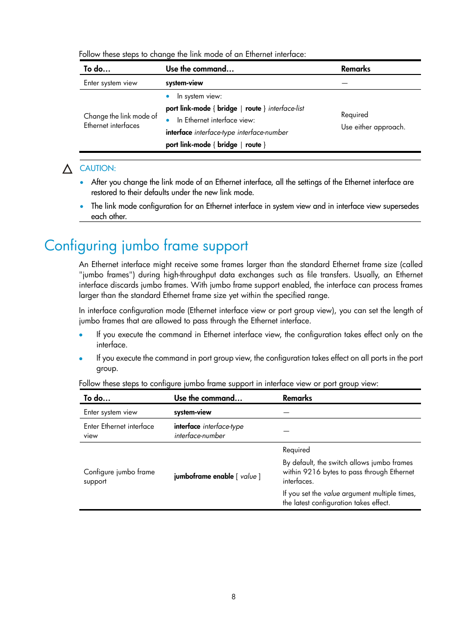 Configuring jumbo frame support | H3C Technologies H3C S10500 Series Switches User Manual | Page 19 / 251