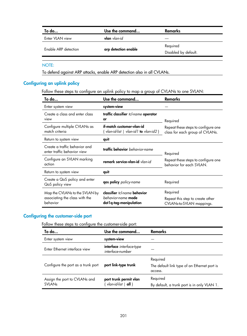 Configuring an uplink policy, Configuring the customer-side port | H3C Technologies H3C S10500 Series Switches User Manual | Page 212 / 251
