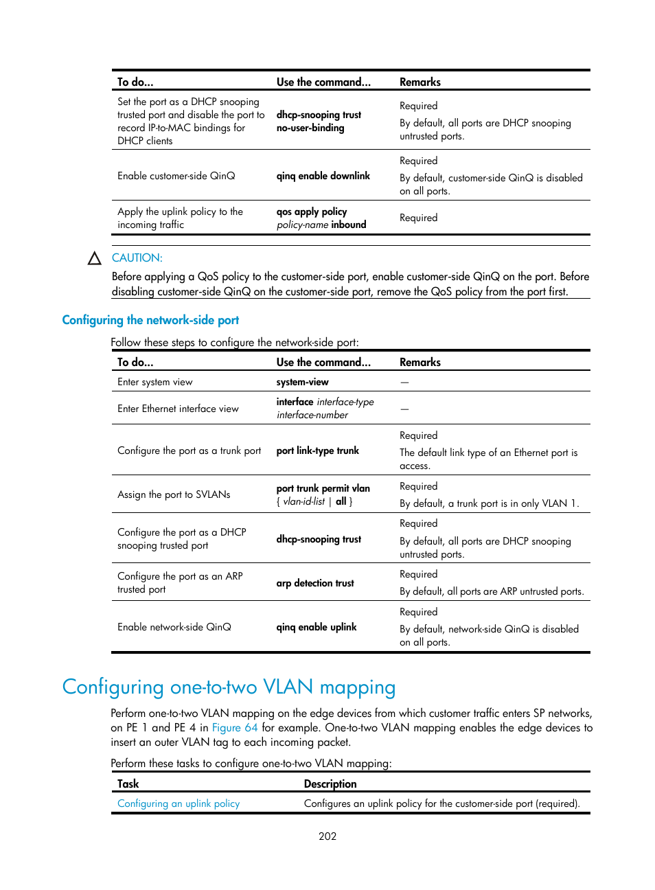 Configuring the network-side port, Configuring one-to-two vlan mapping | H3C Technologies H3C S10500 Series Switches User Manual | Page 213 / 251