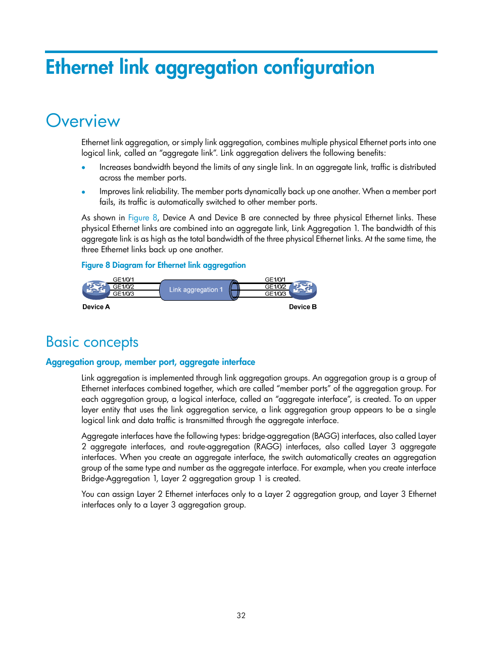 Ethernet link aggregation configuration, Overview, Basic concepts | H3C Technologies H3C S10500 Series Switches User Manual | Page 43 / 251