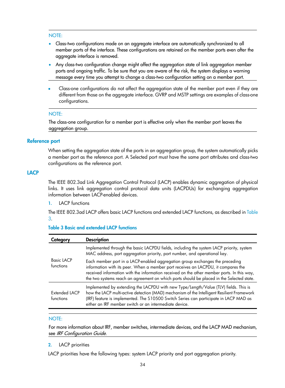 Reference port, Lacp | H3C Technologies H3C S10500 Series Switches User Manual | Page 45 / 251