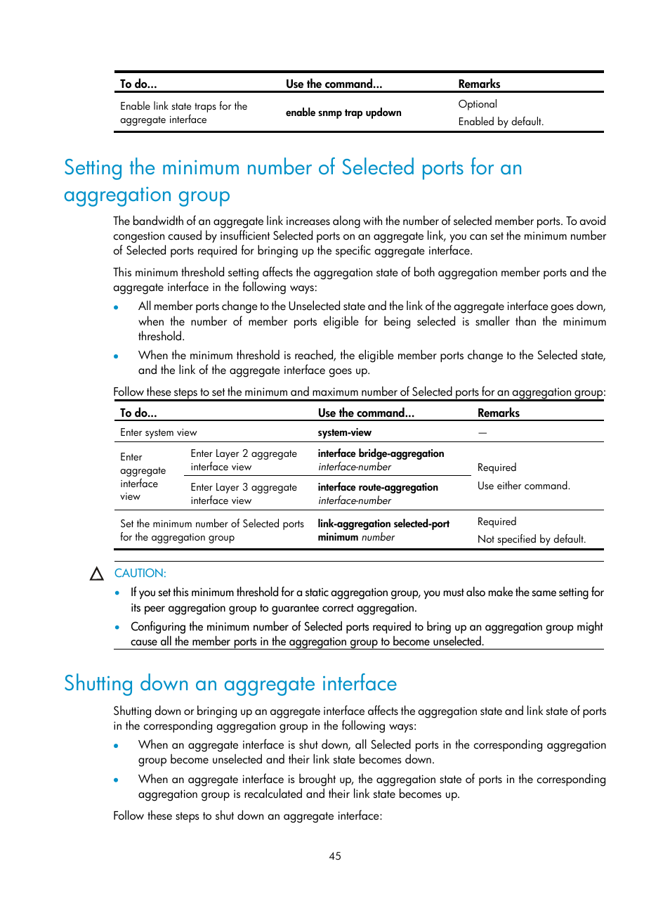 Shutting down an aggregate interface | H3C Technologies H3C S10500 Series Switches User Manual | Page 56 / 251