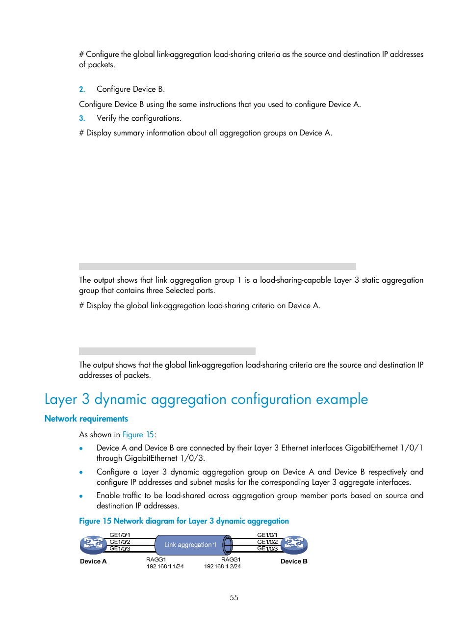 Layer 3 dynamic aggregation configuration example, Network requirements | H3C Technologies H3C S10500 Series Switches User Manual | Page 66 / 251