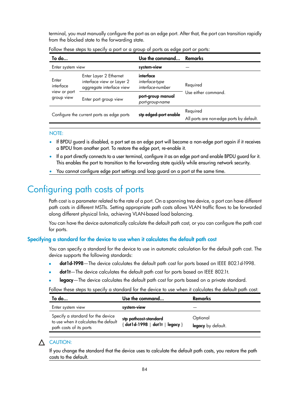 Configuring path costs of ports | H3C Technologies H3C S10500 Series Switches User Manual | Page 95 / 251