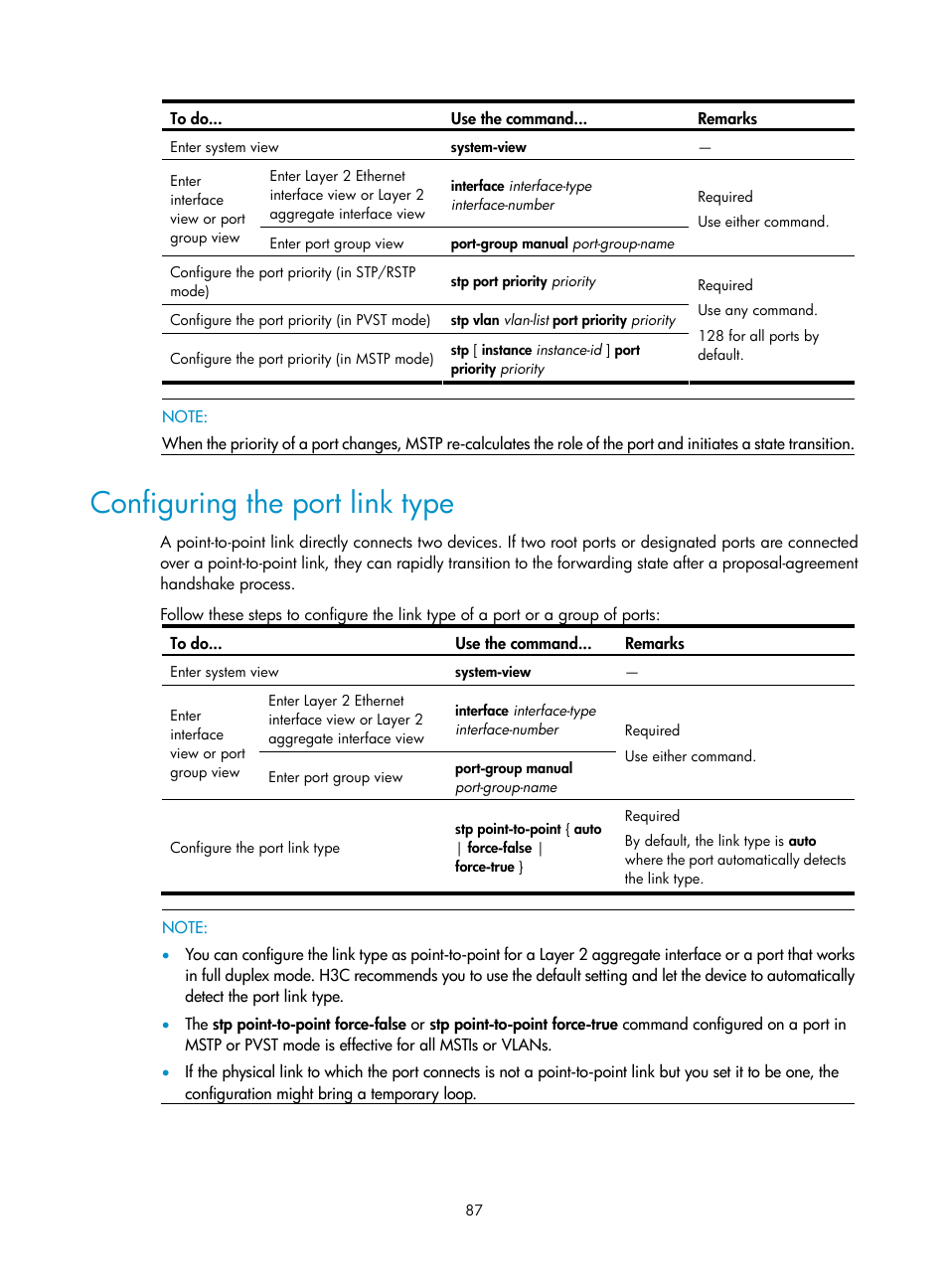 Configuring the port link type | H3C Technologies H3C S10500 Series Switches User Manual | Page 98 / 251