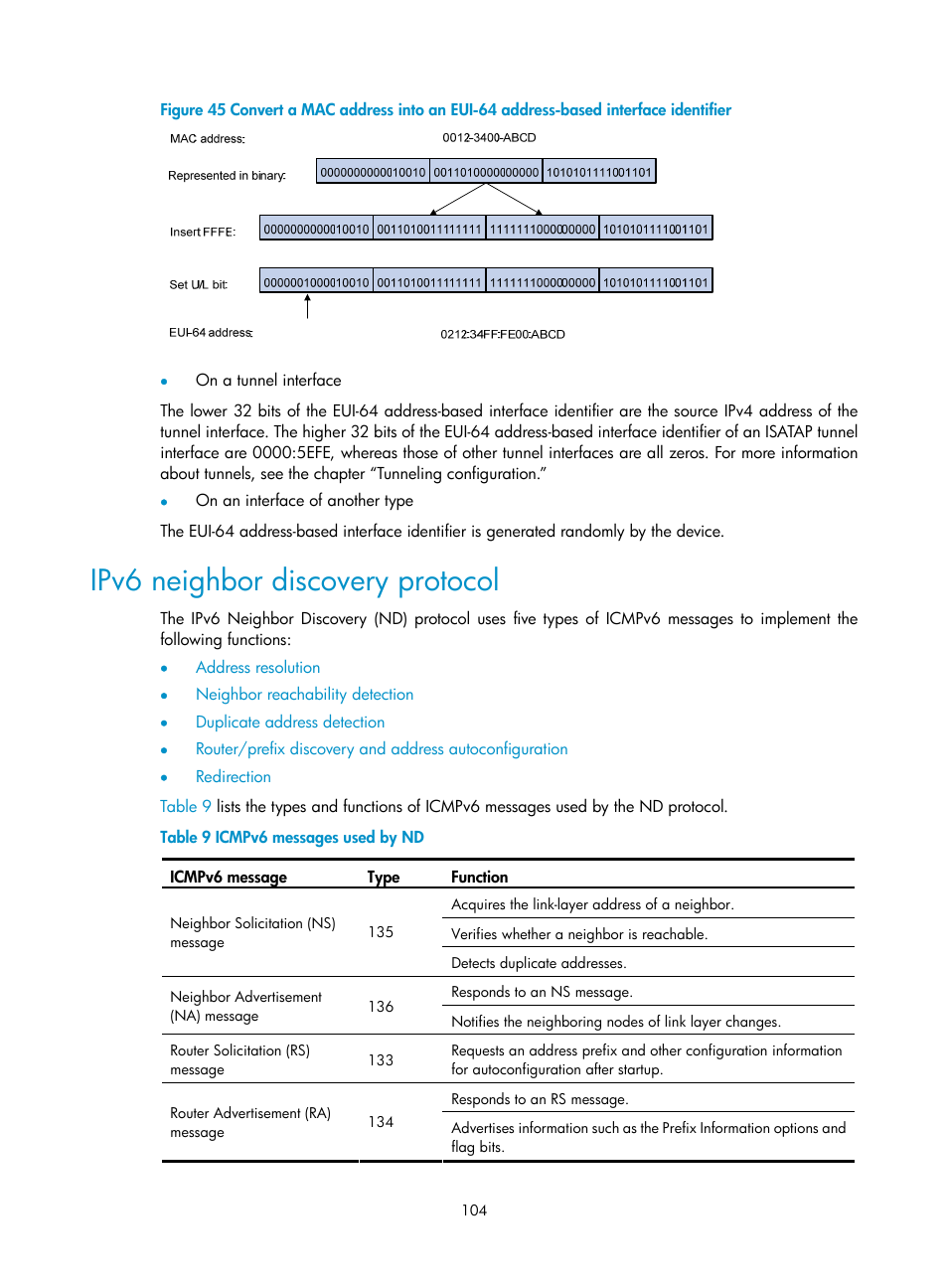 Ipv6 neighbor discovery protocol | H3C Technologies H3C S10500 Series Switches User Manual | Page 115 / 208