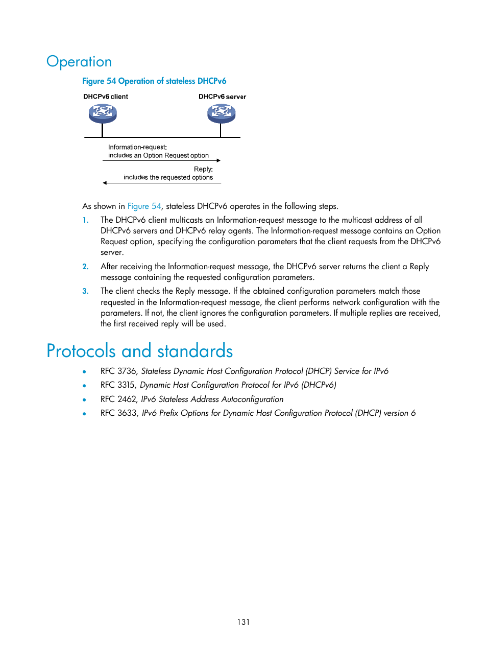 Operation, Protocols and standards | H3C Technologies H3C S10500 Series Switches User Manual | Page 142 / 208