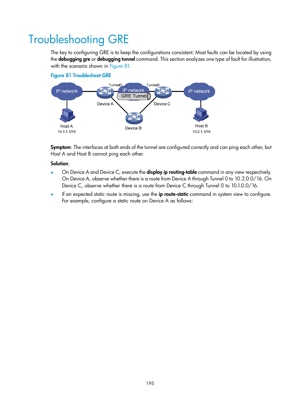 Troubleshooting gre | H3C Technologies H3C S10500 Series Switches User Manual | Page 206 / 208