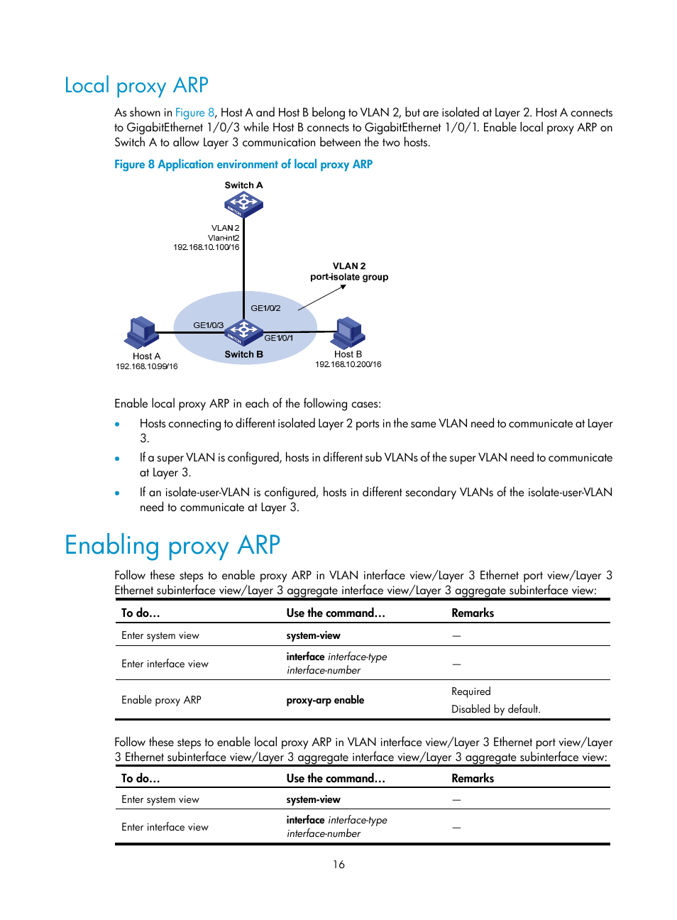 Local proxy arp, Enabling proxy arp | H3C Technologies H3C S10500 Series Switches User Manual | Page 27 / 208