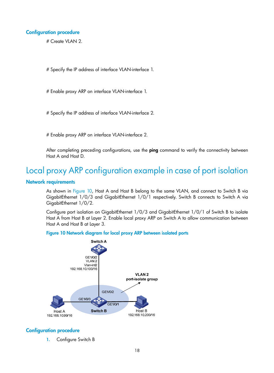 Configuration procedure, Network requirements | H3C Technologies H3C S10500 Series Switches User Manual | Page 29 / 208