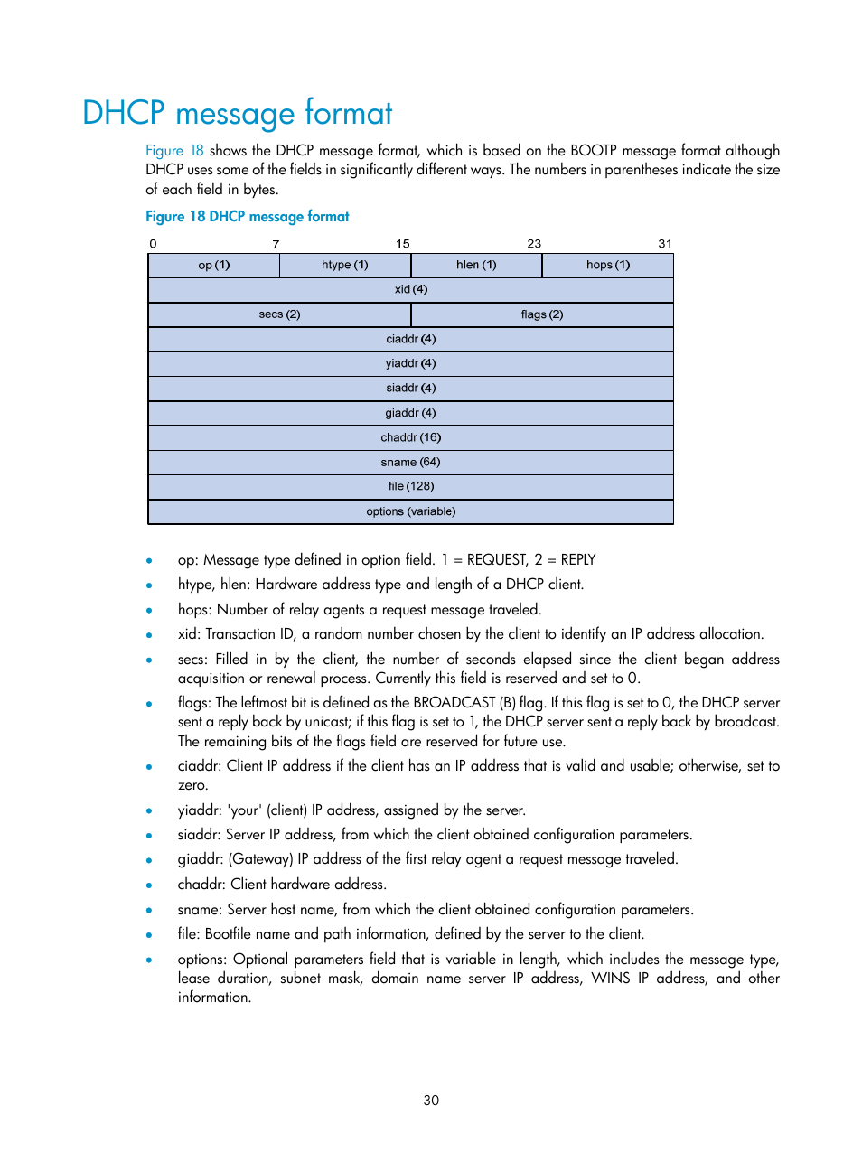 Dhcp message format | H3C Technologies H3C S10500 Series Switches User Manual | Page 41 / 208