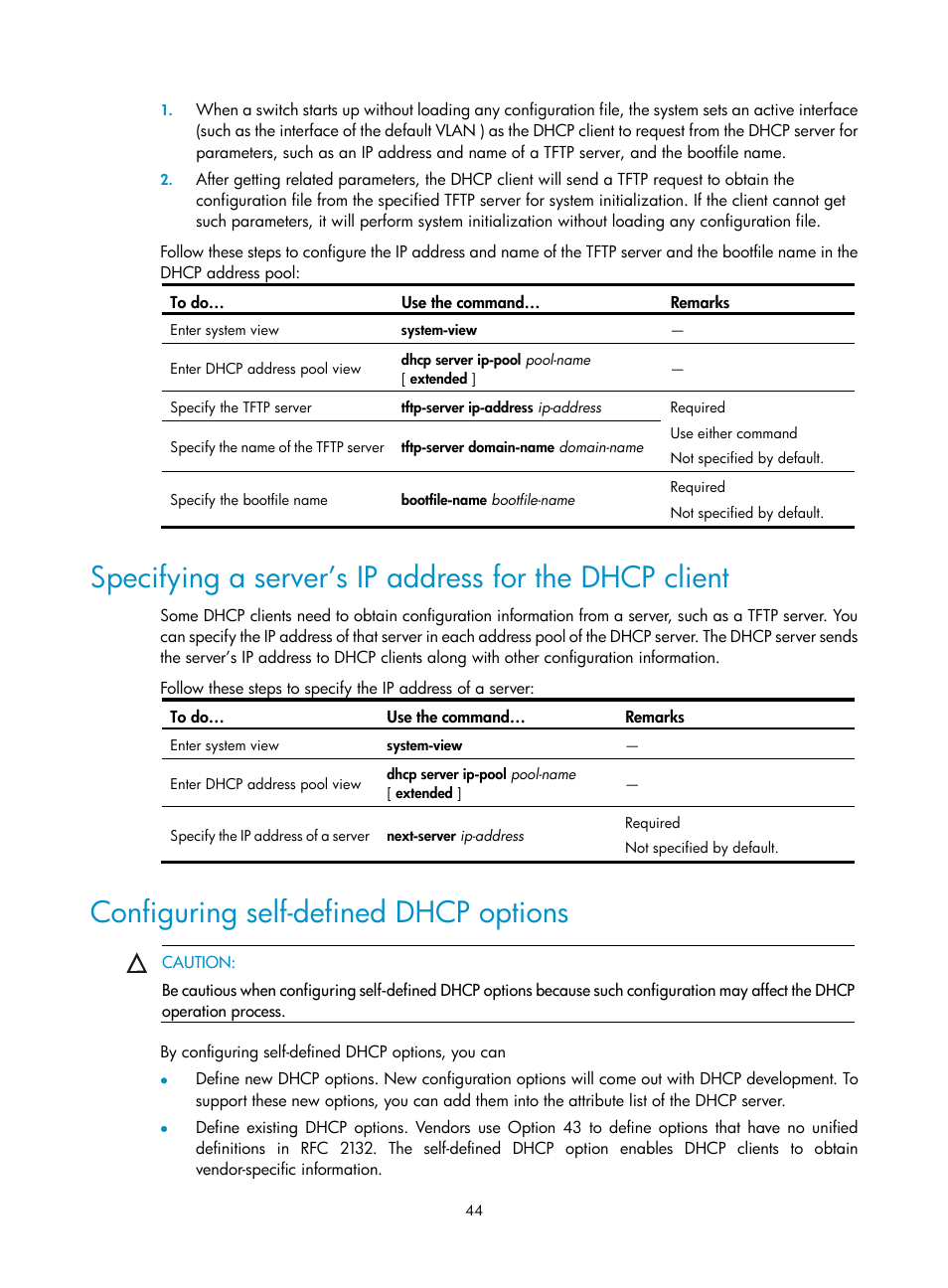 Configuring self-defined dhcp options | H3C Technologies H3C S10500 Series Switches User Manual | Page 55 / 208