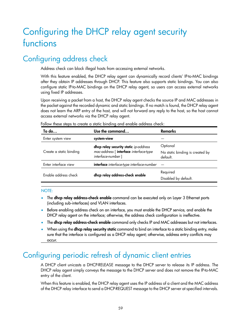 Configuring address check | H3C Technologies H3C S10500 Series Switches User Manual | Page 70 / 208