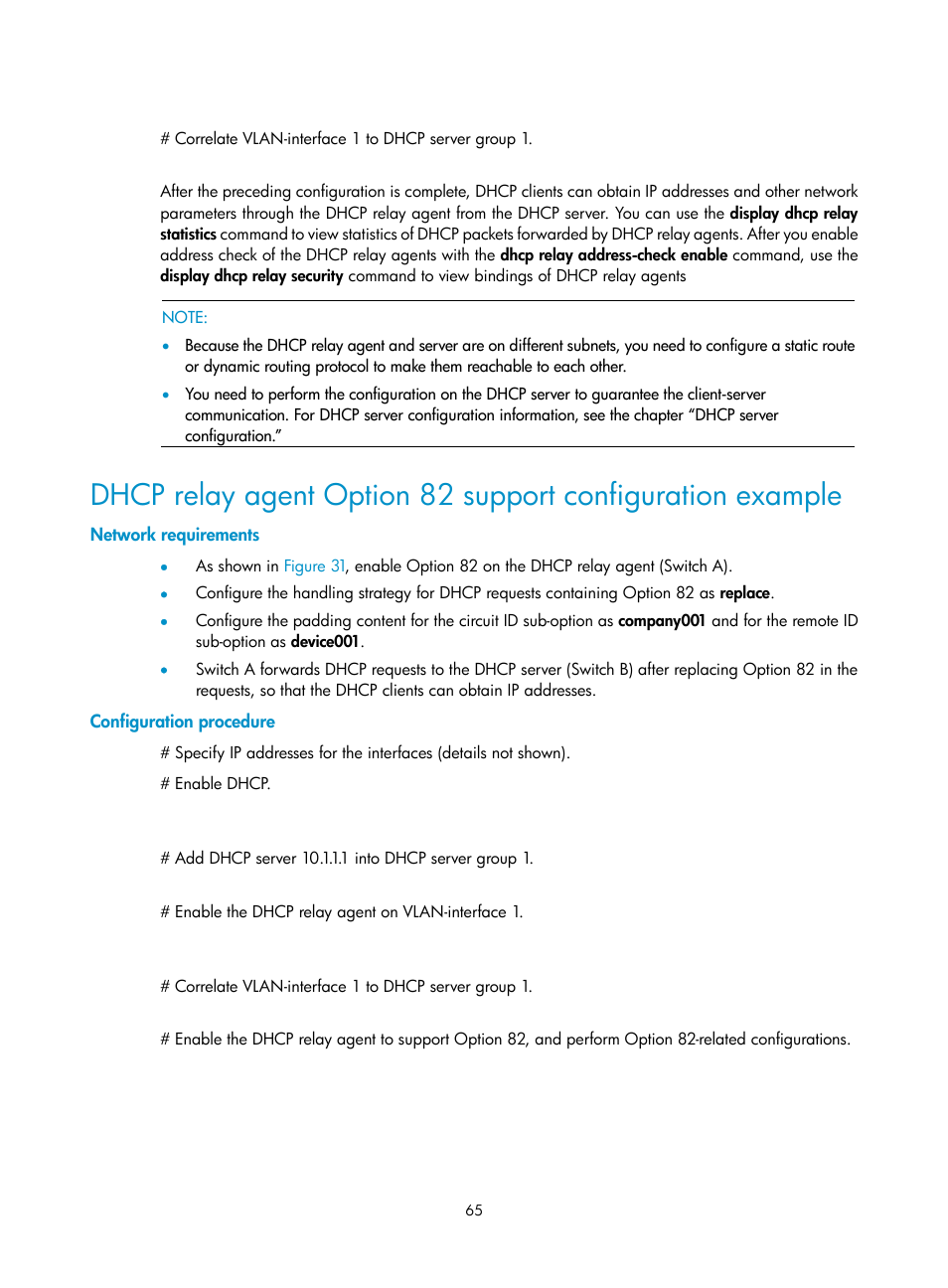 Network requirements, Configuration procedure | H3C Technologies H3C S10500 Series Switches User Manual | Page 76 / 208