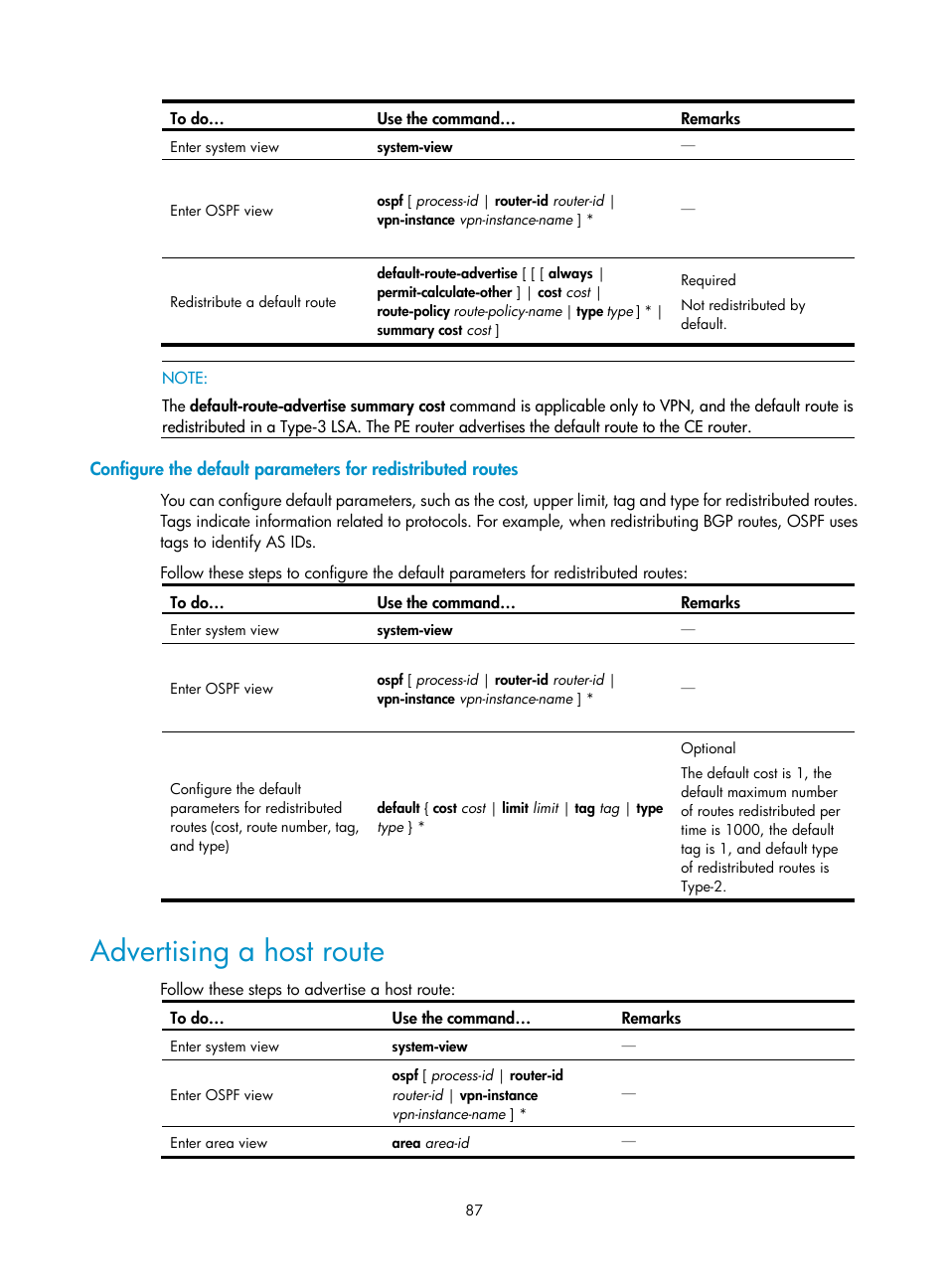 Advertising a host route | H3C Technologies H3C S10500 Series Switches User Manual | Page 102 / 397