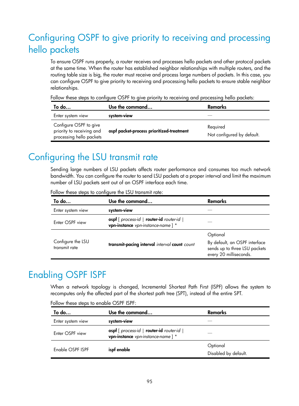 Configuring the lsu transmit rate, Enabling ospf ispf | H3C Technologies H3C S10500 Series Switches User Manual | Page 110 / 397