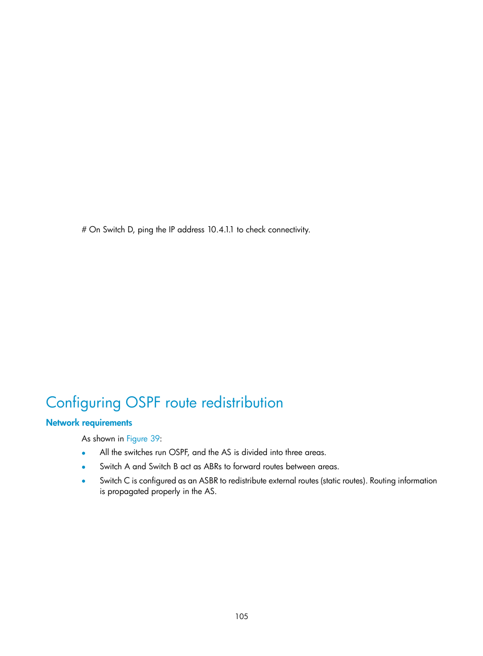 Configuring ospf route redistribution, Network requirements | H3C Technologies H3C S10500 Series Switches User Manual | Page 120 / 397