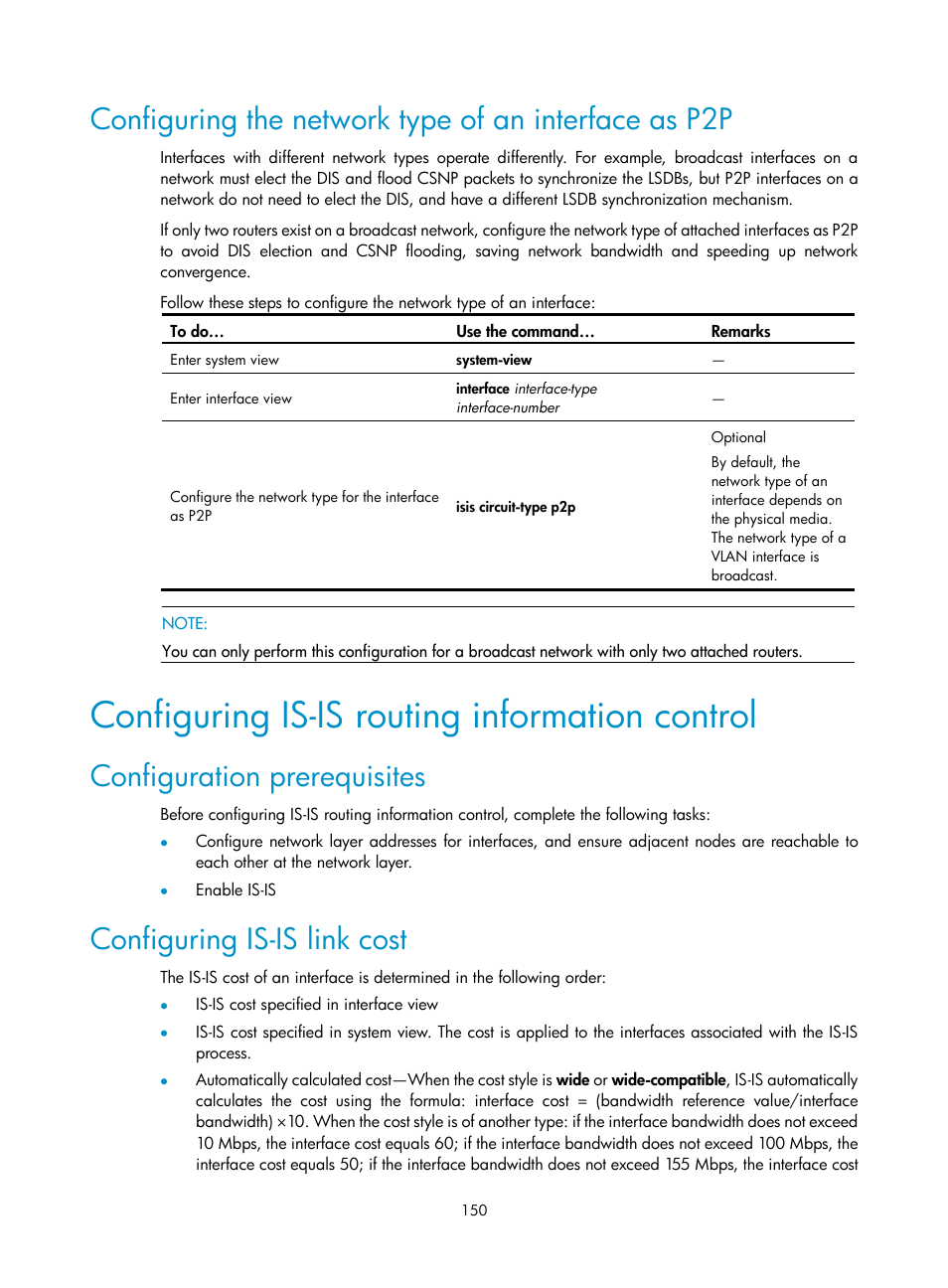 Configuring is-is routing information control, Configuration prerequisites, Configuring is-is link cost | H3C Technologies H3C S10500 Series Switches User Manual | Page 165 / 397