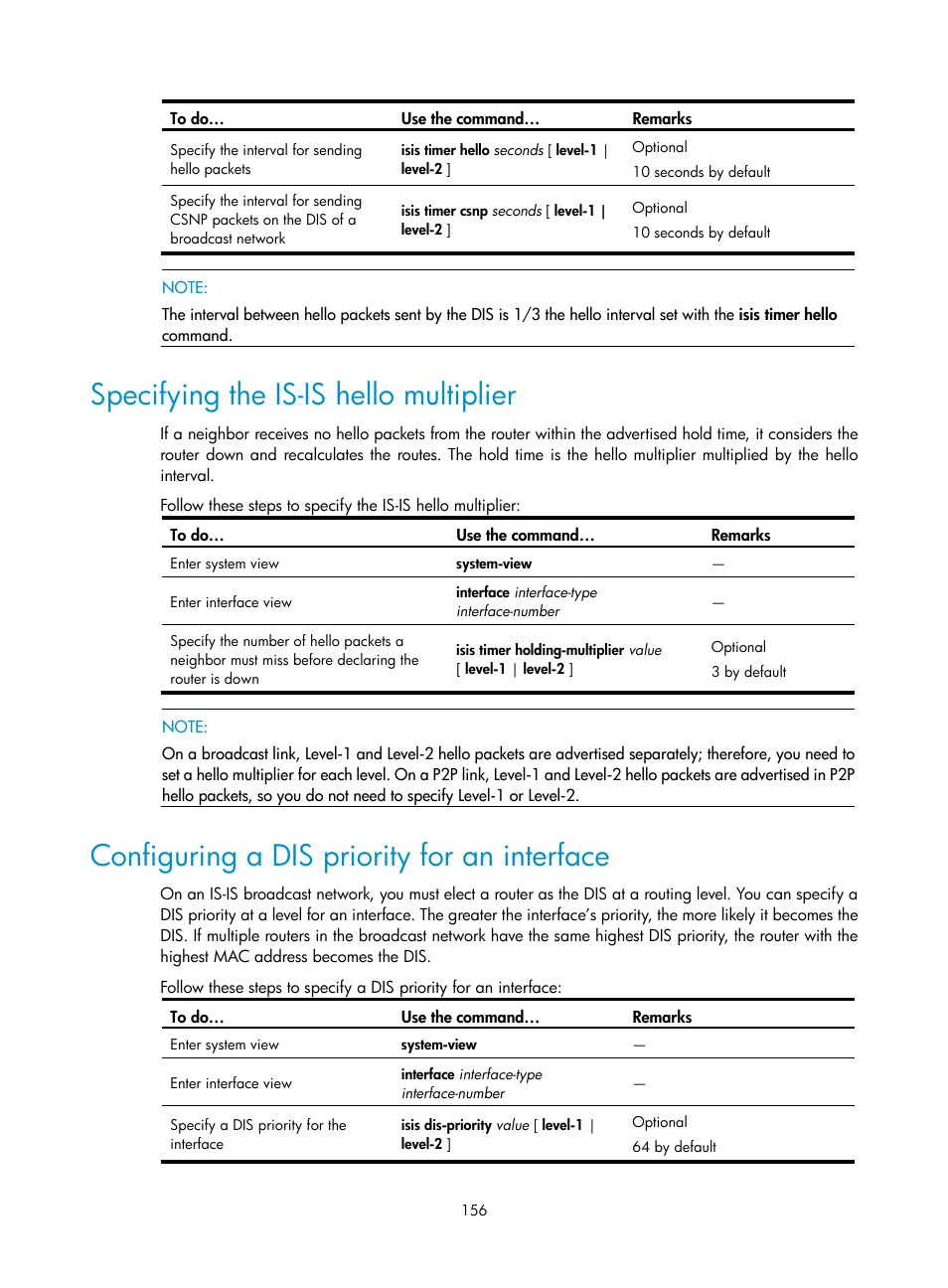 Specifying the is-is hello multiplier, Configuring a dis priority for an interface | H3C Technologies H3C S10500 Series Switches User Manual | Page 171 / 397