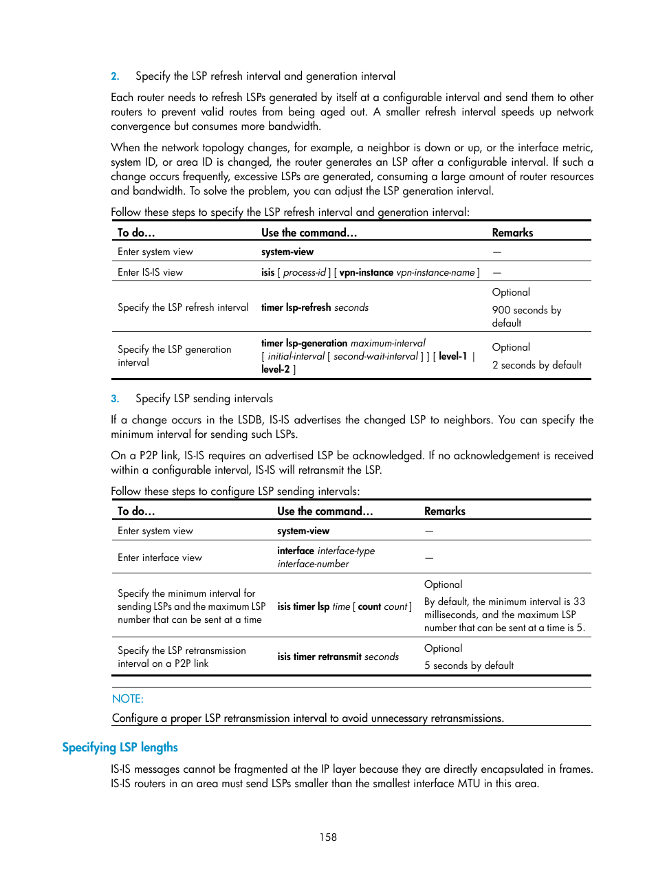Specifying lsp lengths | H3C Technologies H3C S10500 Series Switches User Manual | Page 173 / 397