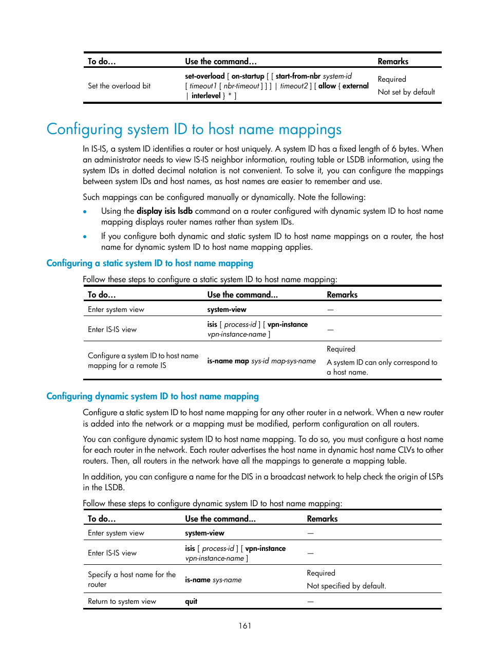 Configuring system id to host name mappings, Configuring dynamic system id to host name mapping | H3C Technologies H3C S10500 Series Switches User Manual | Page 176 / 397